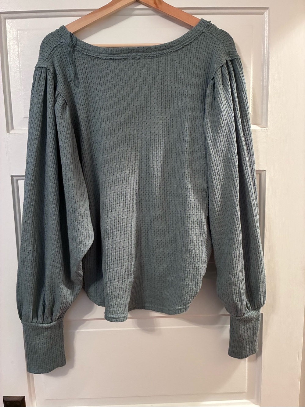 Free People We The Free Quinn Henley Long Sleeve Thermal Knit Top Jade Ash L - Picture 5 of 10